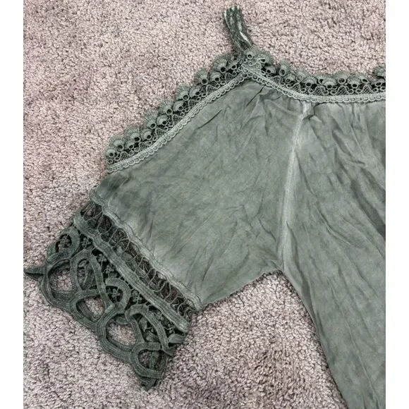 Belle France Green Lace Tunic Top Woman's Sz L Whimsy Goth Fairy Knit Italy - Picture 9 of 12